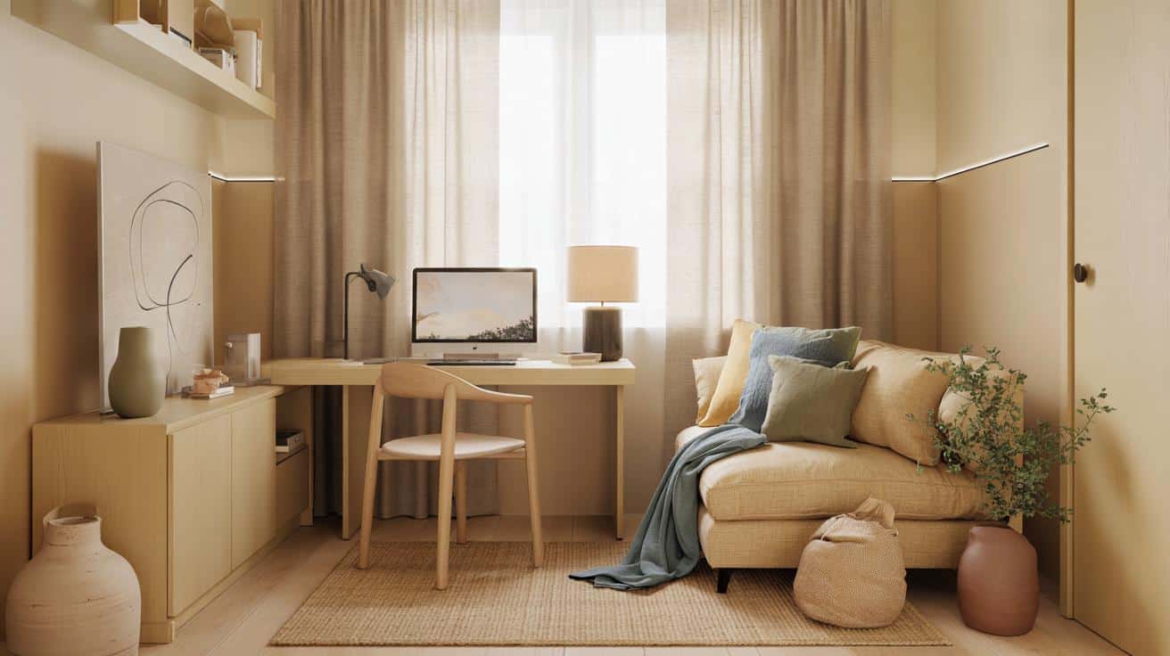 Si tienes salón pequeño y trabajas desde casa: 7 pruebas de que el beige calma tus ojos y tu estrés